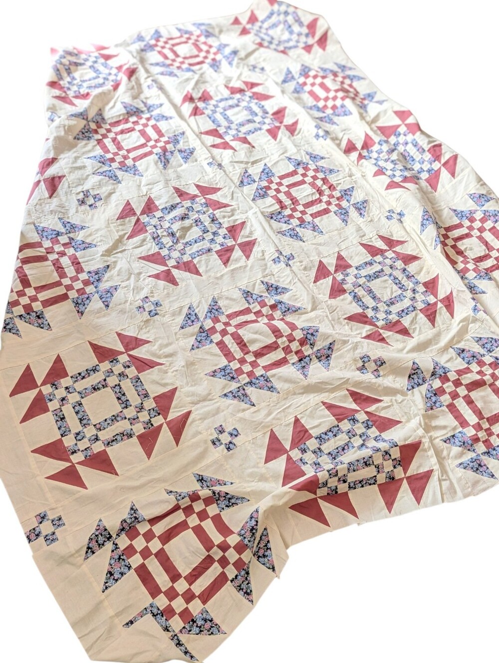 Handmade Patriot Dream Quilt Top Patchwork Hand Sewn Country Farmhouse